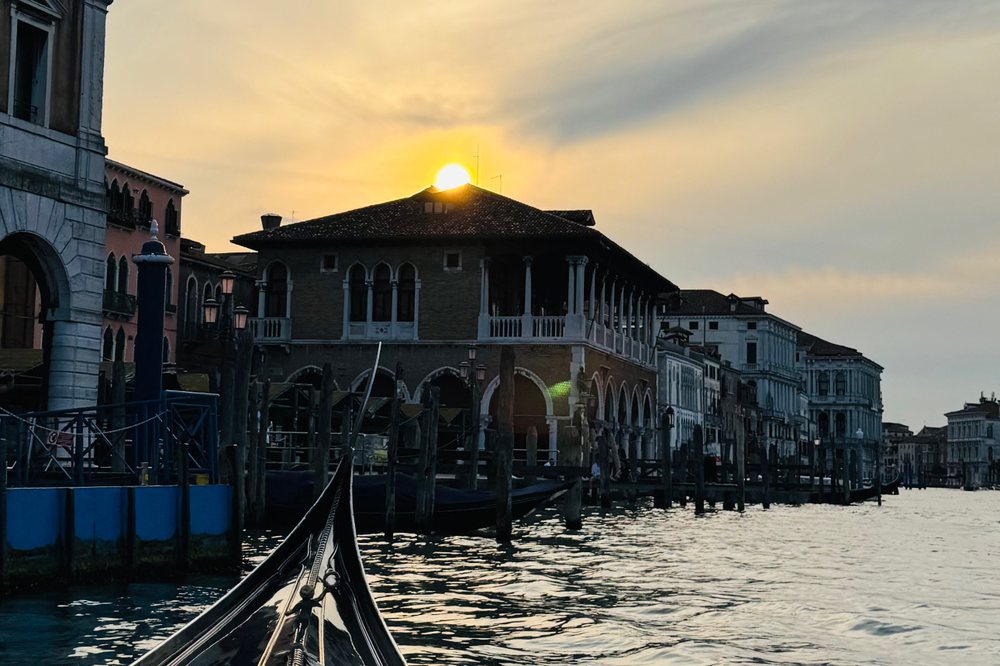 Sunset over the Grand Canal from a gondola in Venice