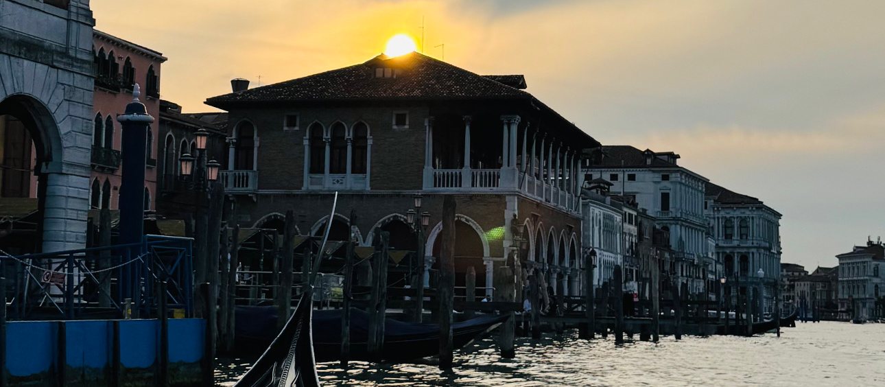 Sunset over the Grand Canal from a gondola in Venice